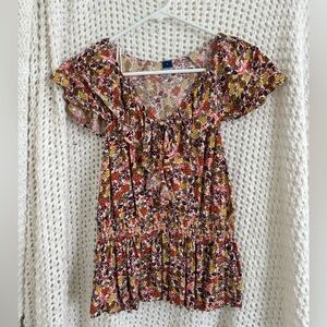 Old Navy Floral Flutter Sleeve Top - Pink, Yellow, Brown